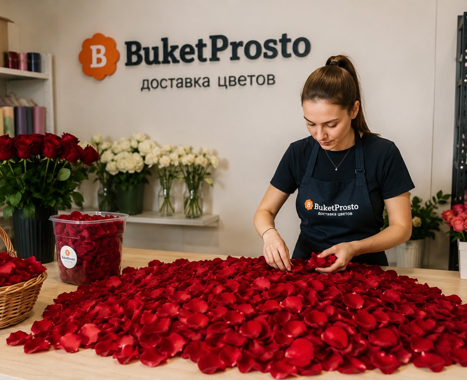 Флорист готовит лепестки роз в «Букет Просто»